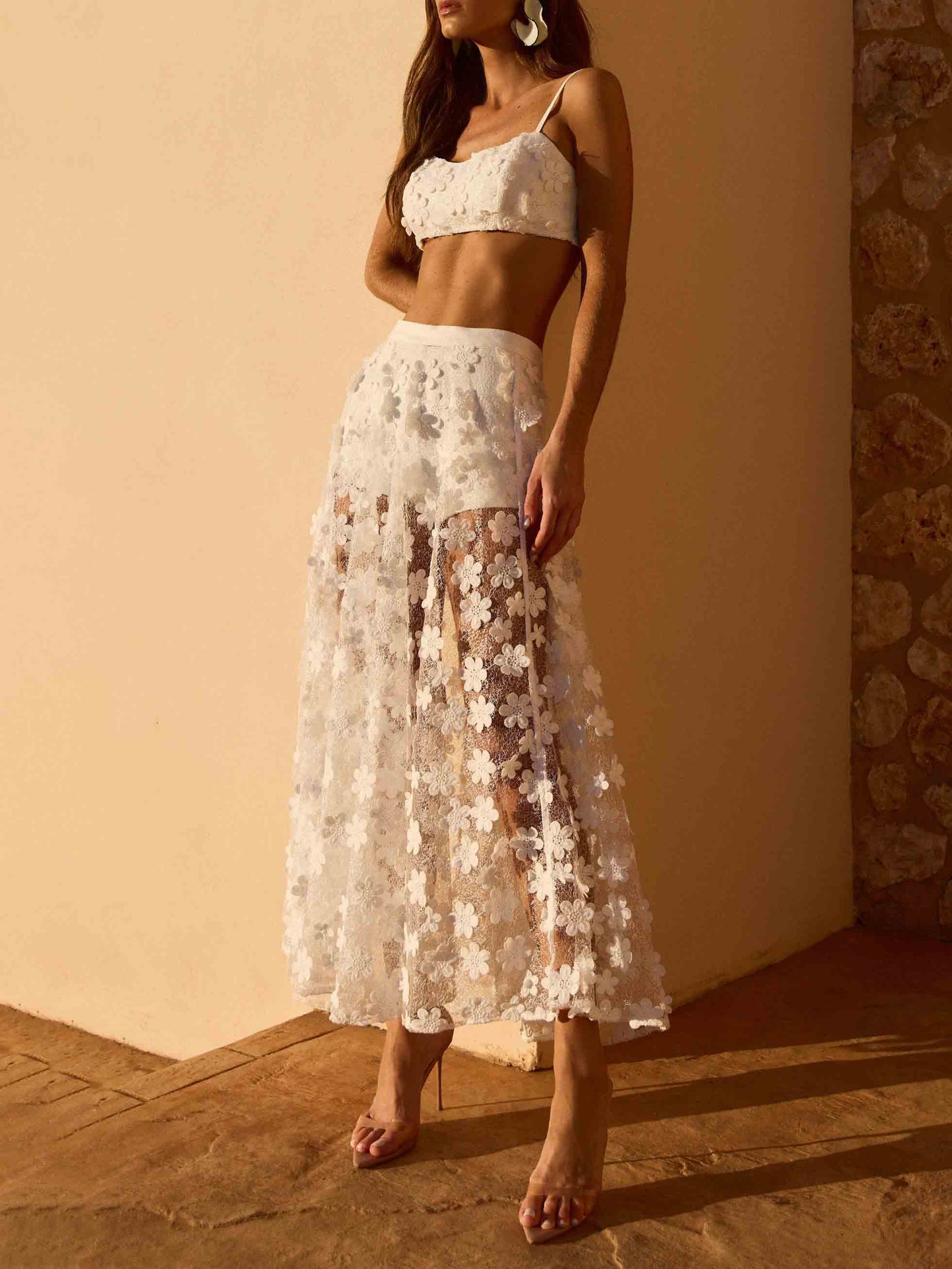 Exquisite Lace Embroidered Skirt Two-piece Set