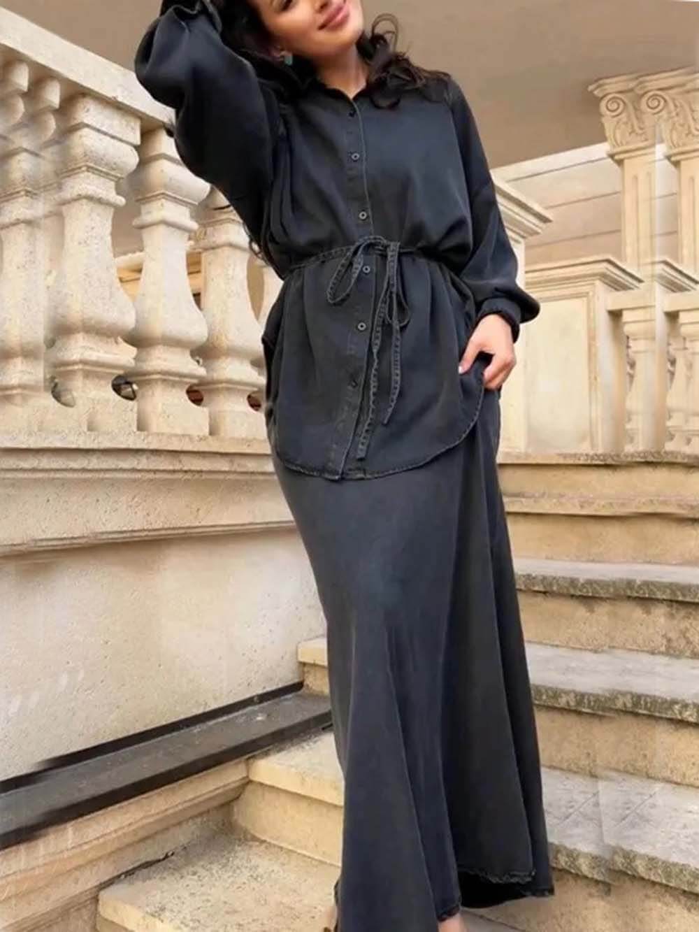 Fashion Casual Tie-Waist Loose Button-Up Top