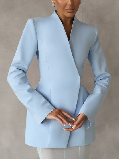 Elegant Asymmetric Concealed Button Blazer