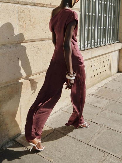 Unique Asymmetric Hem Metallic Accents Top