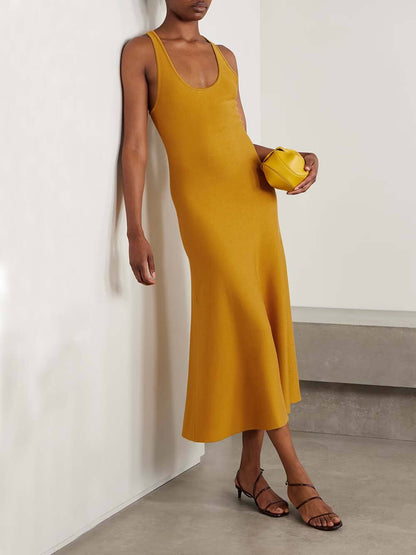 Classic Backless Cross-Front Fitted A-Line Midi Dress