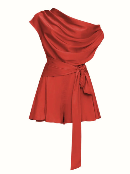 Exquisite Satin Pleated Short Jumpsuit