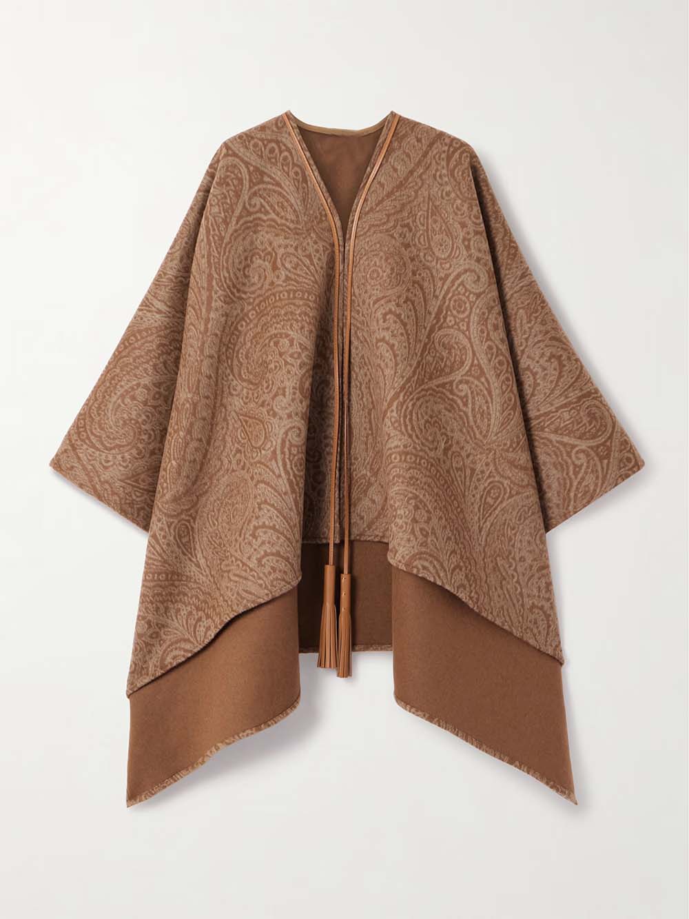 Casual Leather-Trim Paisley Print Cape Coat