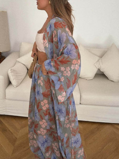 Unique Printed Tie-Waist Long Top