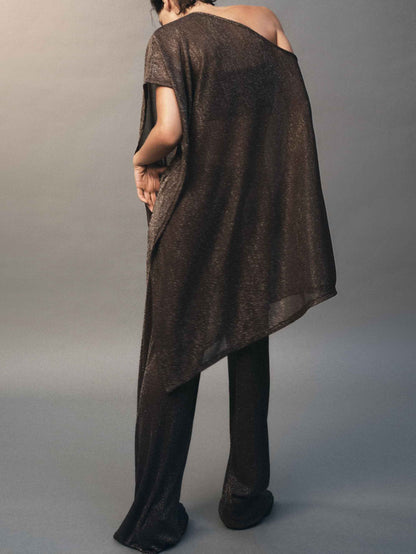 Exquisite Asymmetrical Shawl Pants Two-Piece Set