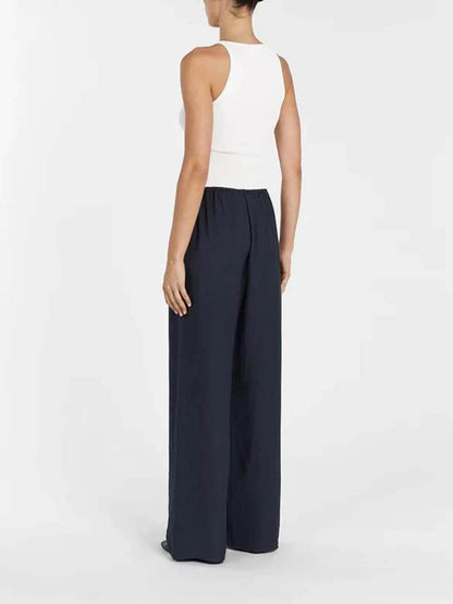Casual Asymmetrical Twist Detailing Top Linen-Blend Pants Set