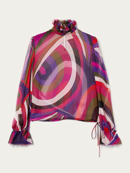 Unique Rainbow Print Lantern Sleeve Blouse