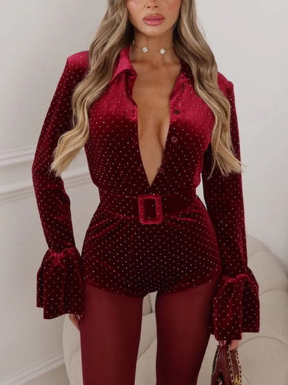 Elegant Button-down Collar Short Jumpsuit