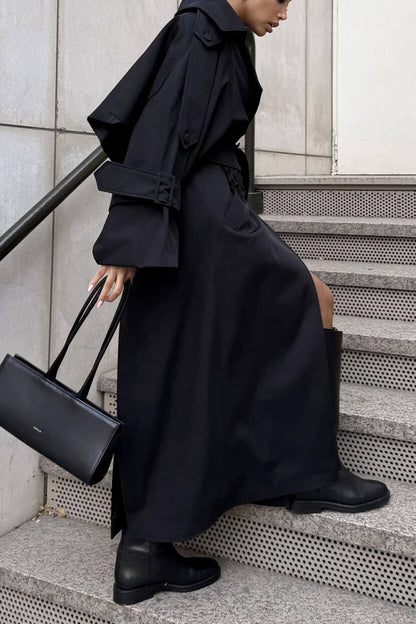 Classic Lapel Adjustable Belt Draped Trench Coat