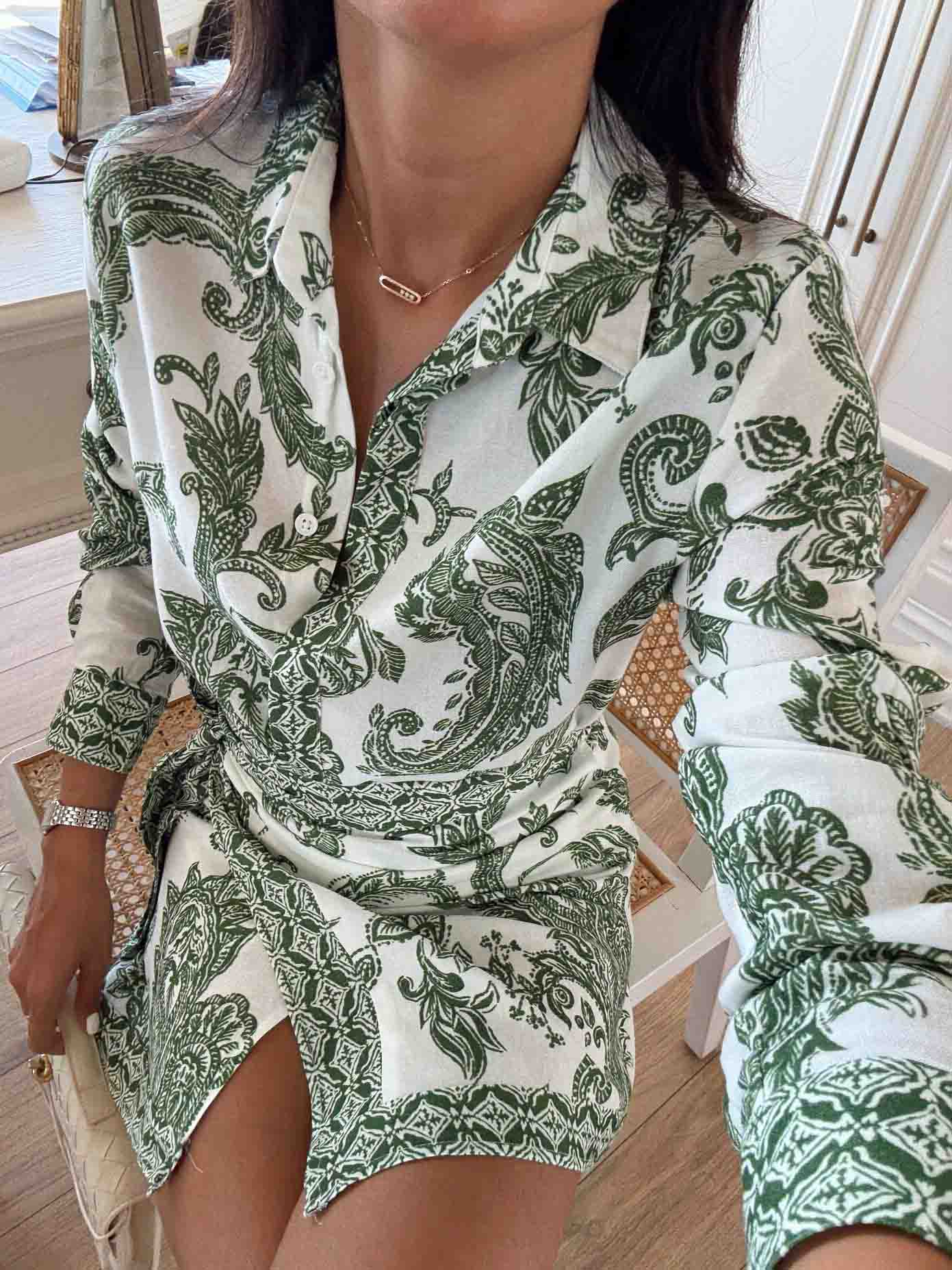 Retro Cashew Flower Print Long-sleeved Floral Shirt