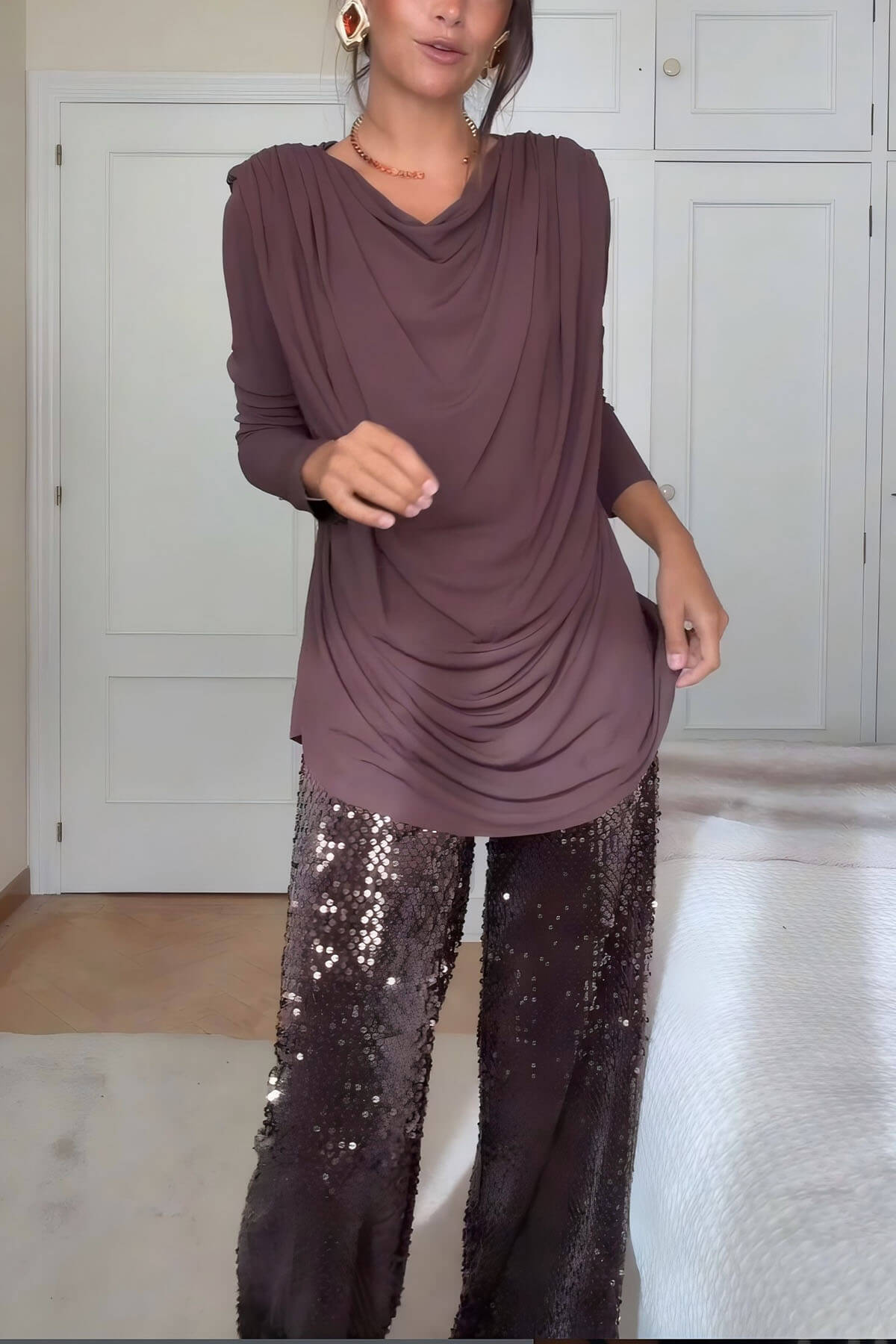 Unique Sparkling Rhinestone-Embellished Wide-Leg Jeans