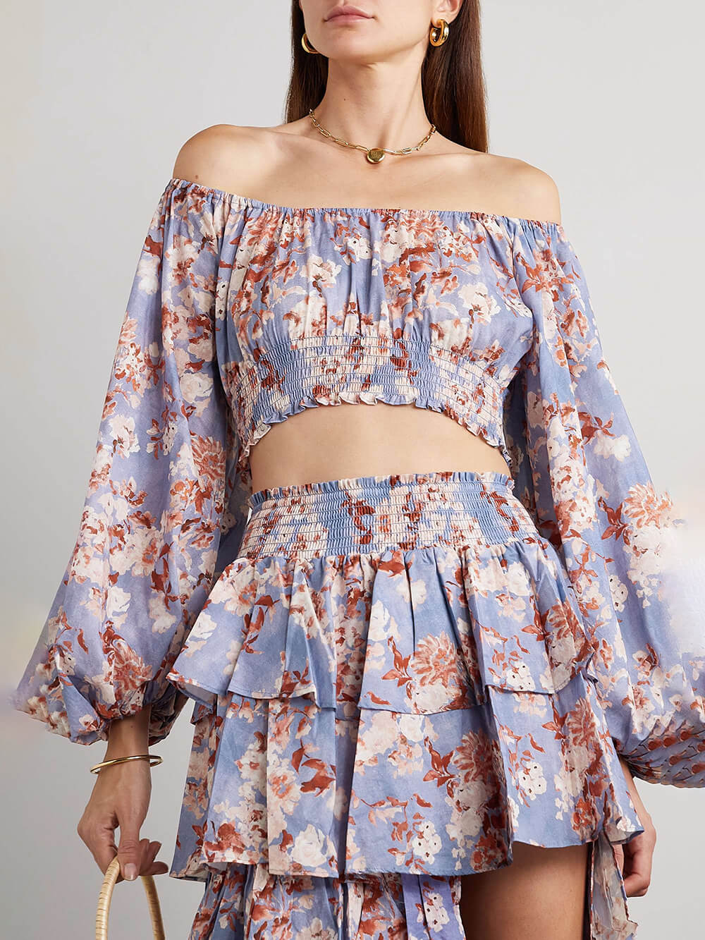 Unique Off-Shoulder Cropped Floral Bali Top