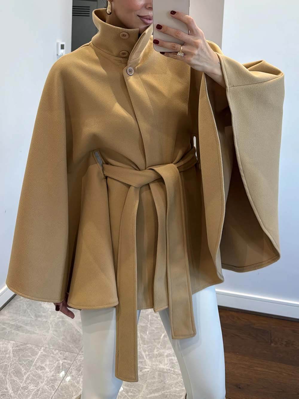 Elegant Classic Belted Cape Coat