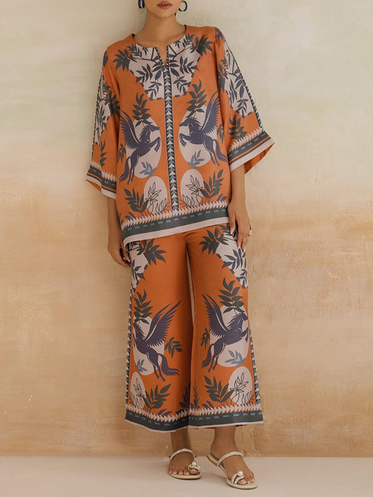 Retro Modern Floral Print Contrast Loose Oversized Shirt