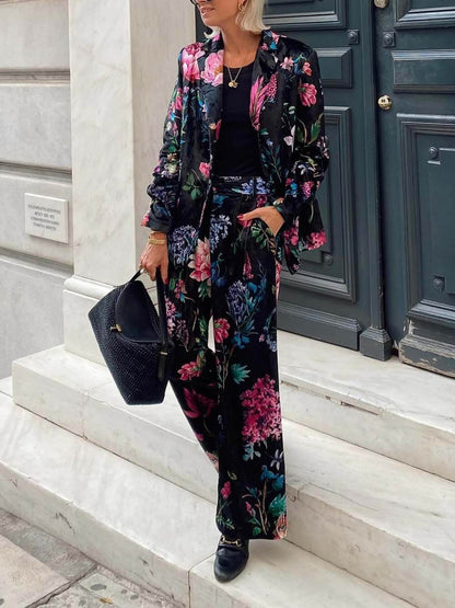 Retro Floral Print Lapel Blazer