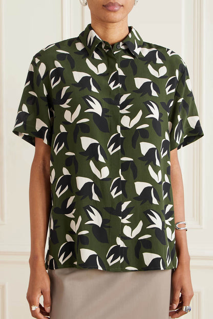 Unique Floral Print Satin Shirt