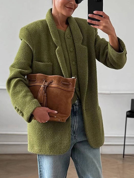 Fashion Lapel Design Collared Solid Color Loose Blazer