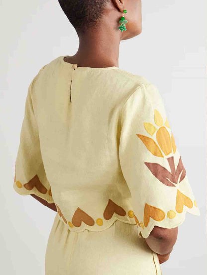 Unique Sunshine Floral Print Cropped Shirt