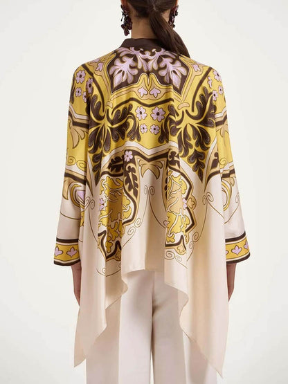 Unique Irregular Print Oversized Button-Down Shirt