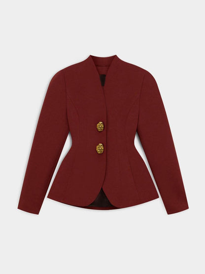 Exquisite Burgundy Peplum Blazer