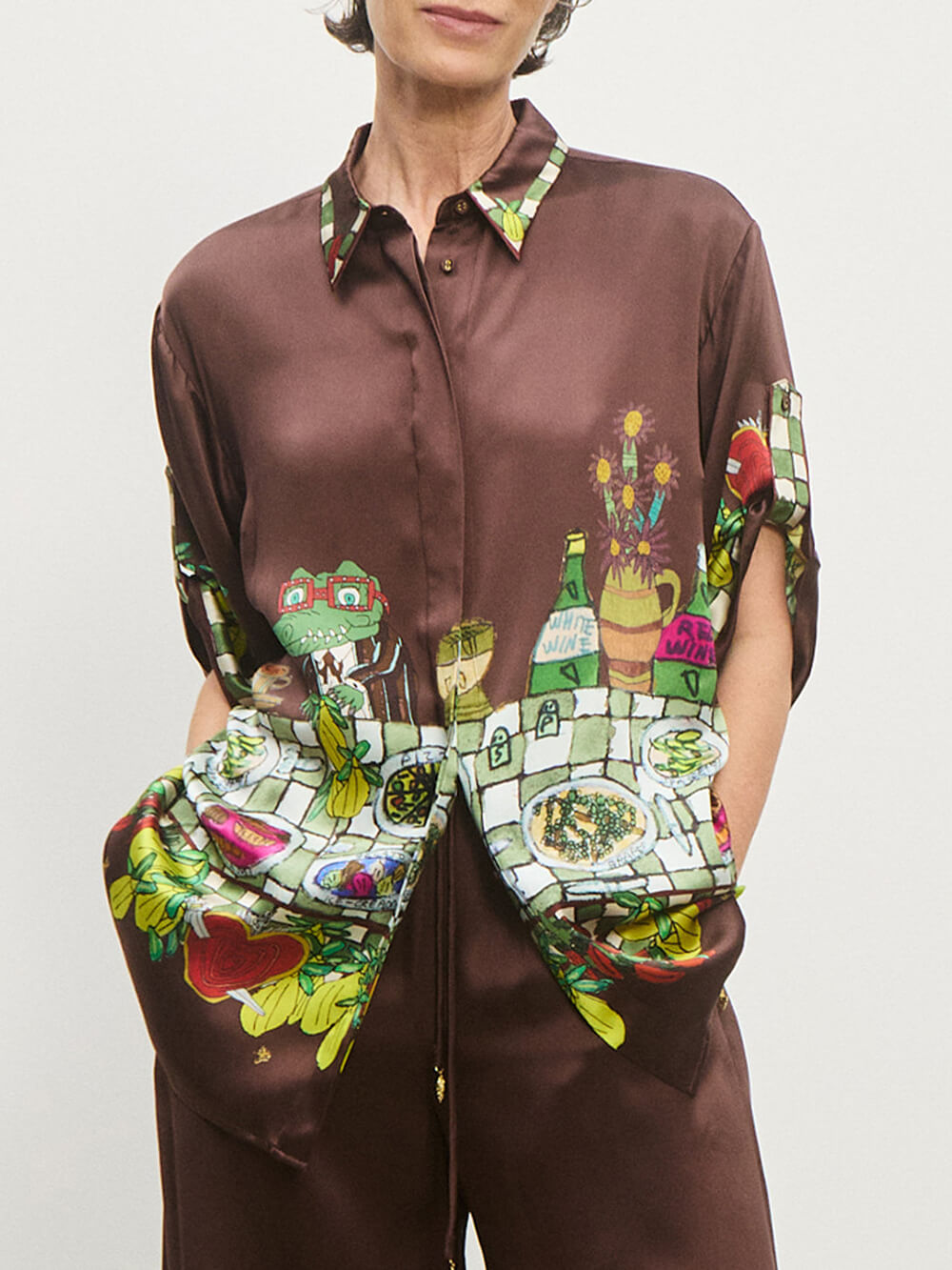 Unique Floral Print Button-Up Loose Shirt