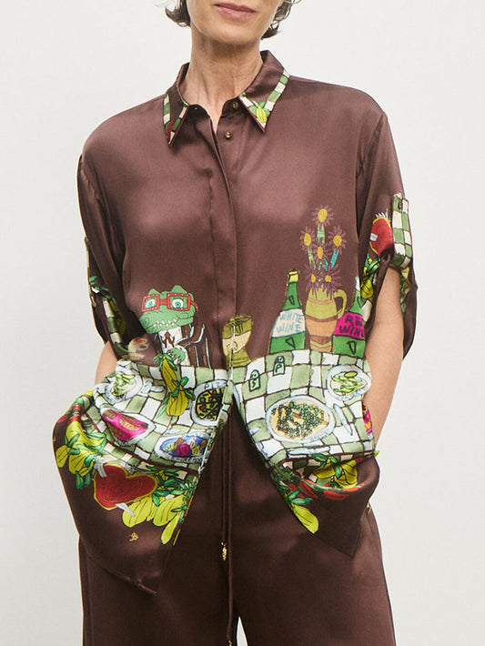 Unique Floral Print Button-Up Loose Shirt