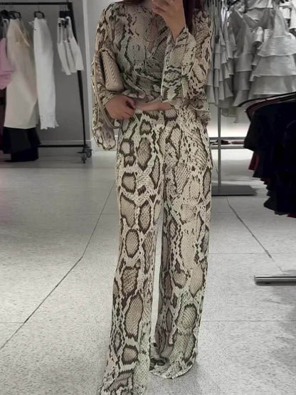 Unique Snake Print Tie-Up Long Sleeve Shirt