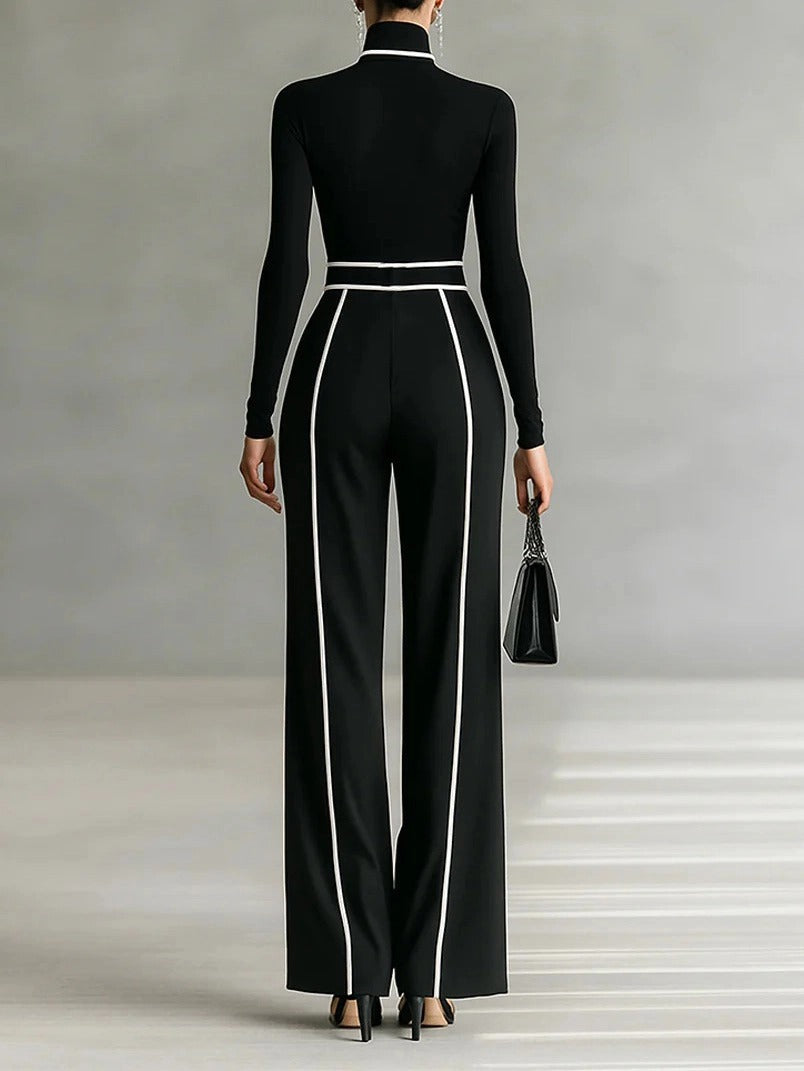 Elegant High Neck Slim Fit Long Sleeve Top Two-Piece Set