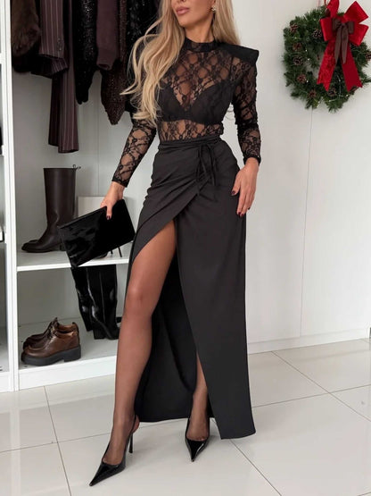 Elegant Lace Bodysuit And Skirt Two-piece Set
