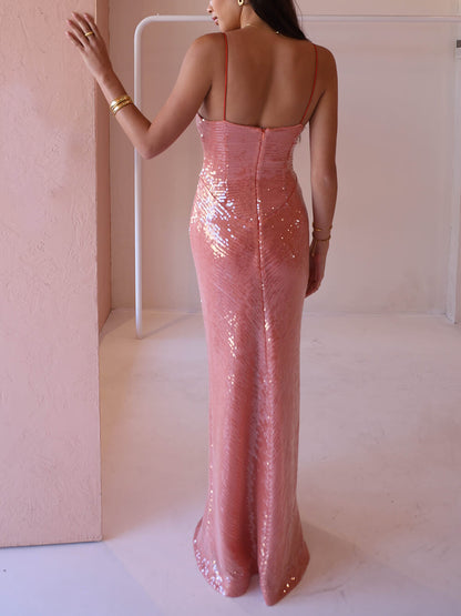 Exquisite And Elegant Sequined Backless Party Bodycon Maxi Dress