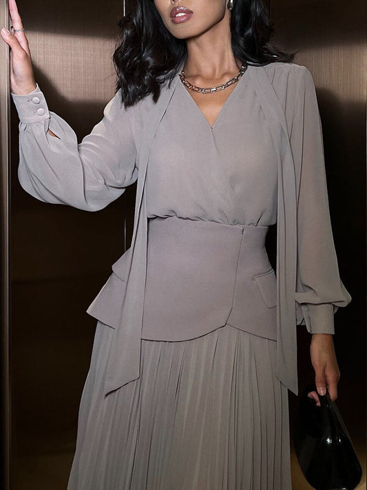 Elegant Tie-Neck Long-Sleeve Blouse