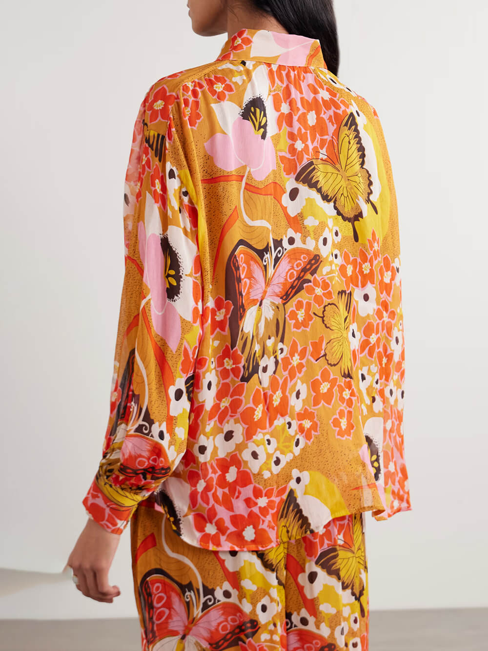 Unique Butterfly Print Relaxed Button-Up Shirt