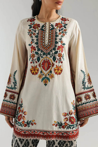 Retro Ethnic Print Bell-Sleeve Loose-Fitting Shirt