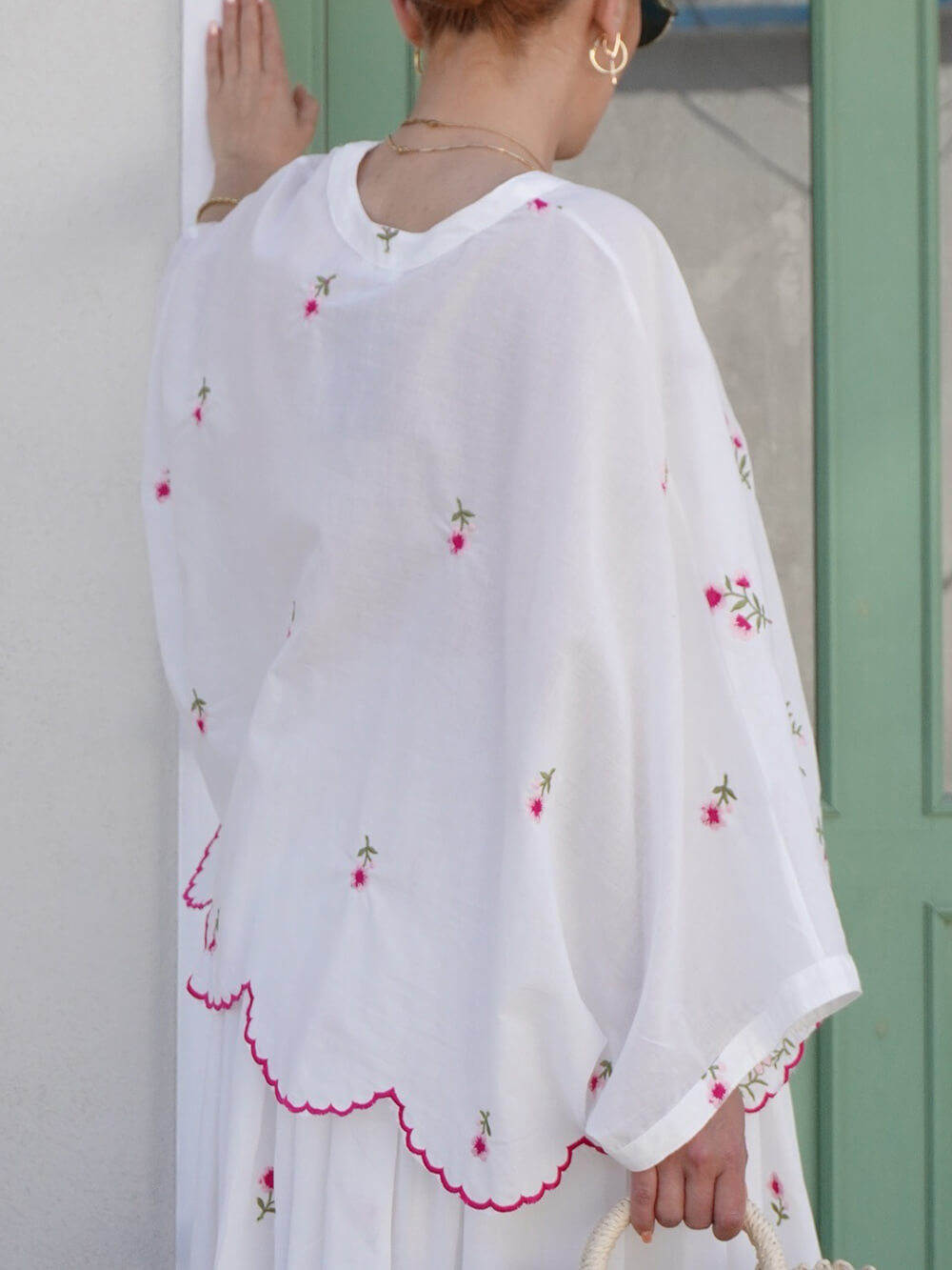 Delicate Floral Embroidered Ruffle Blouse