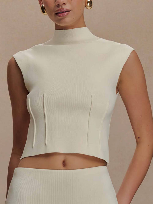 Exquisite High Neck Bandage Knit Top