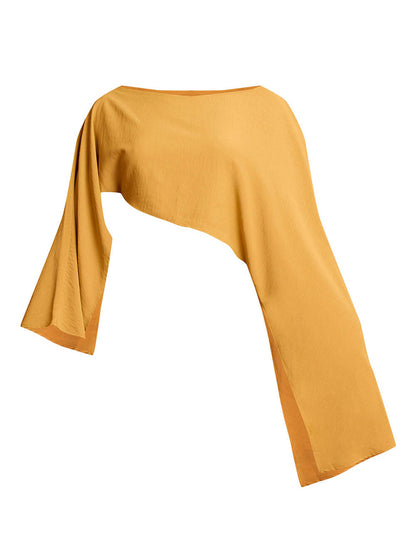 Flowy Asymmetrical Off-Shoulder Flared Sleeve Crop Top