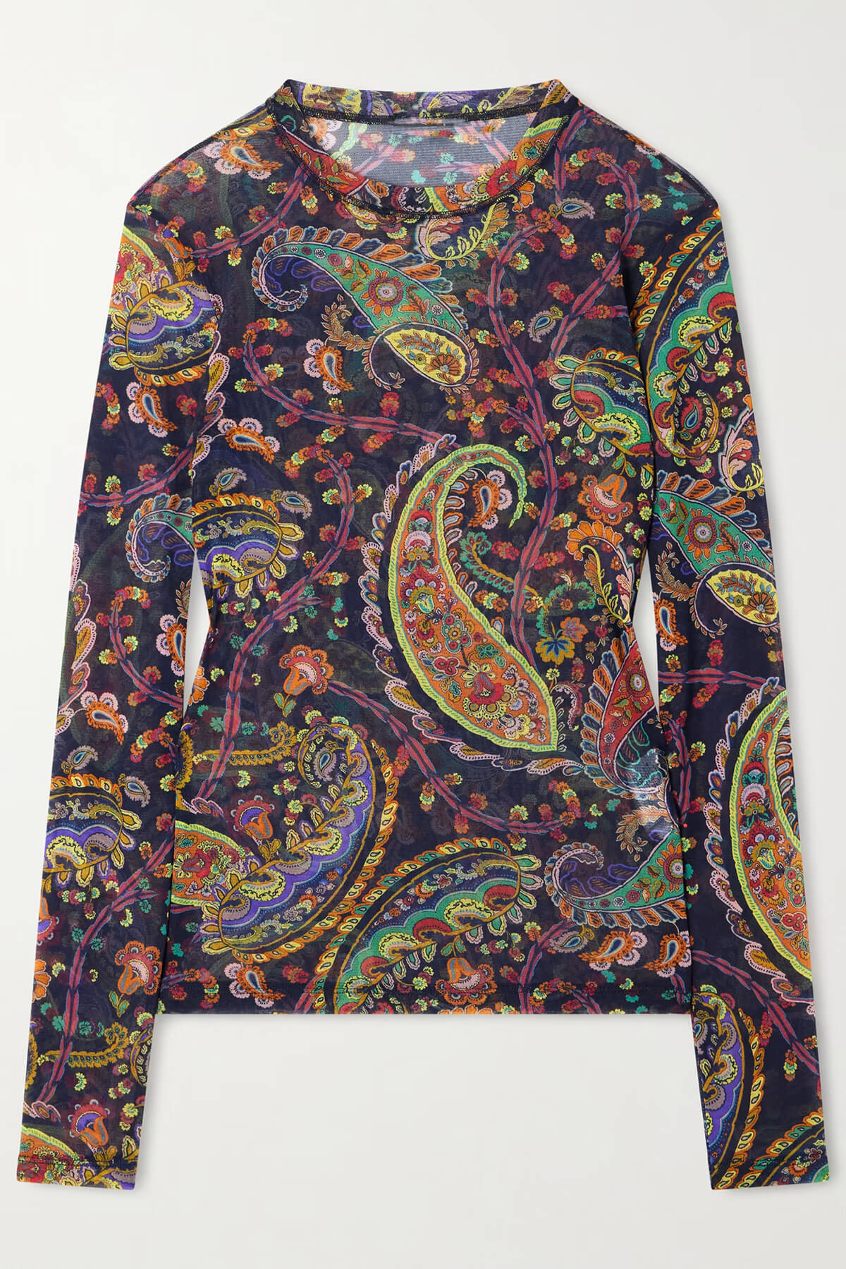 Exquisite Paisley Print Mesh Top