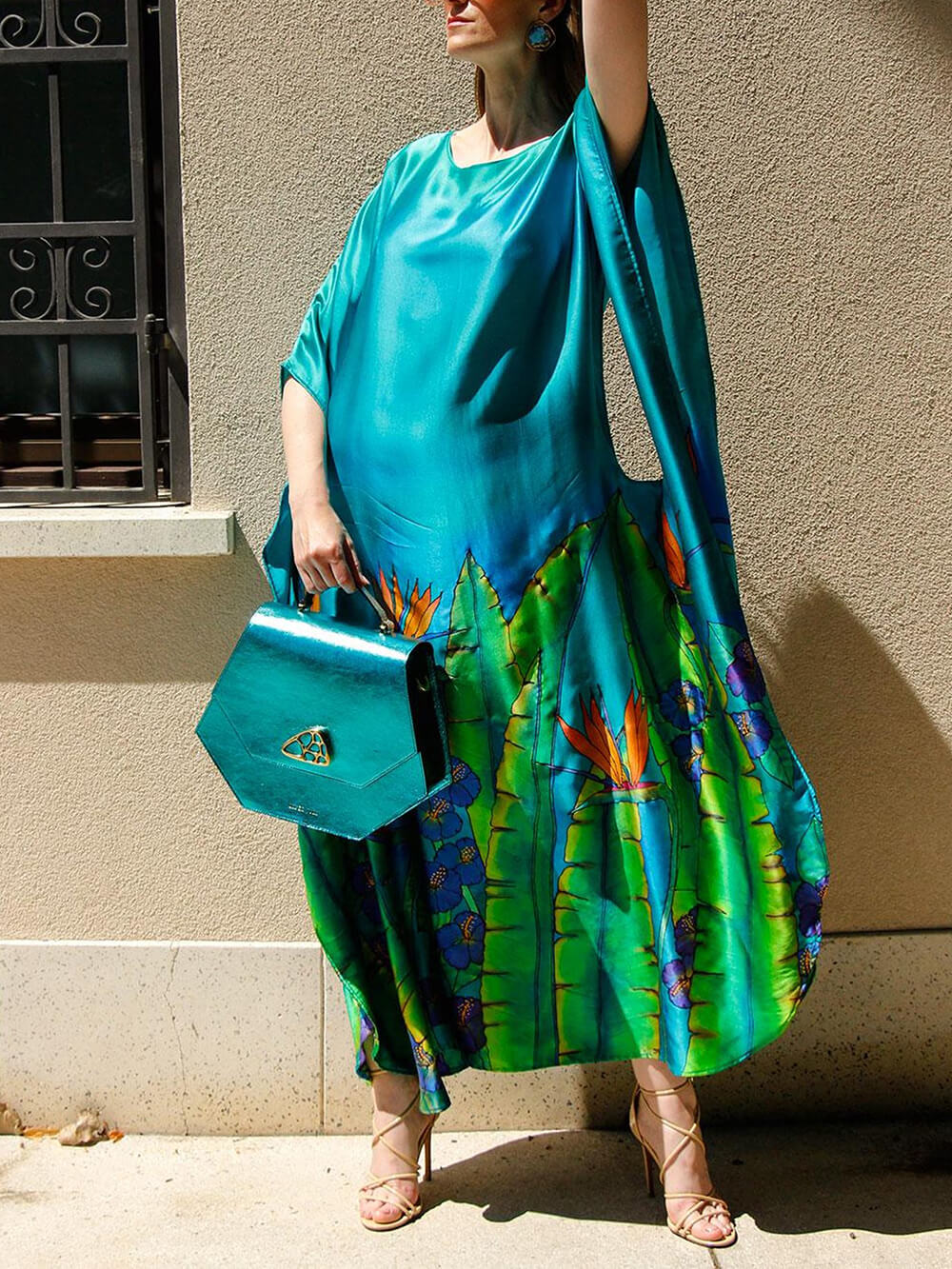 Bohemian Floral Print Satin Maxi Dress