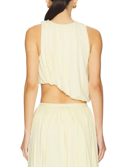 Elegant Asymmetrical Hem Cropped Top And Skirt Two-piece Set
