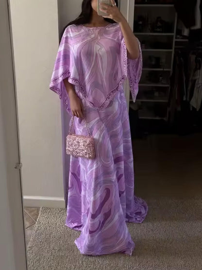 Casual Satin Placement Print Cape Top