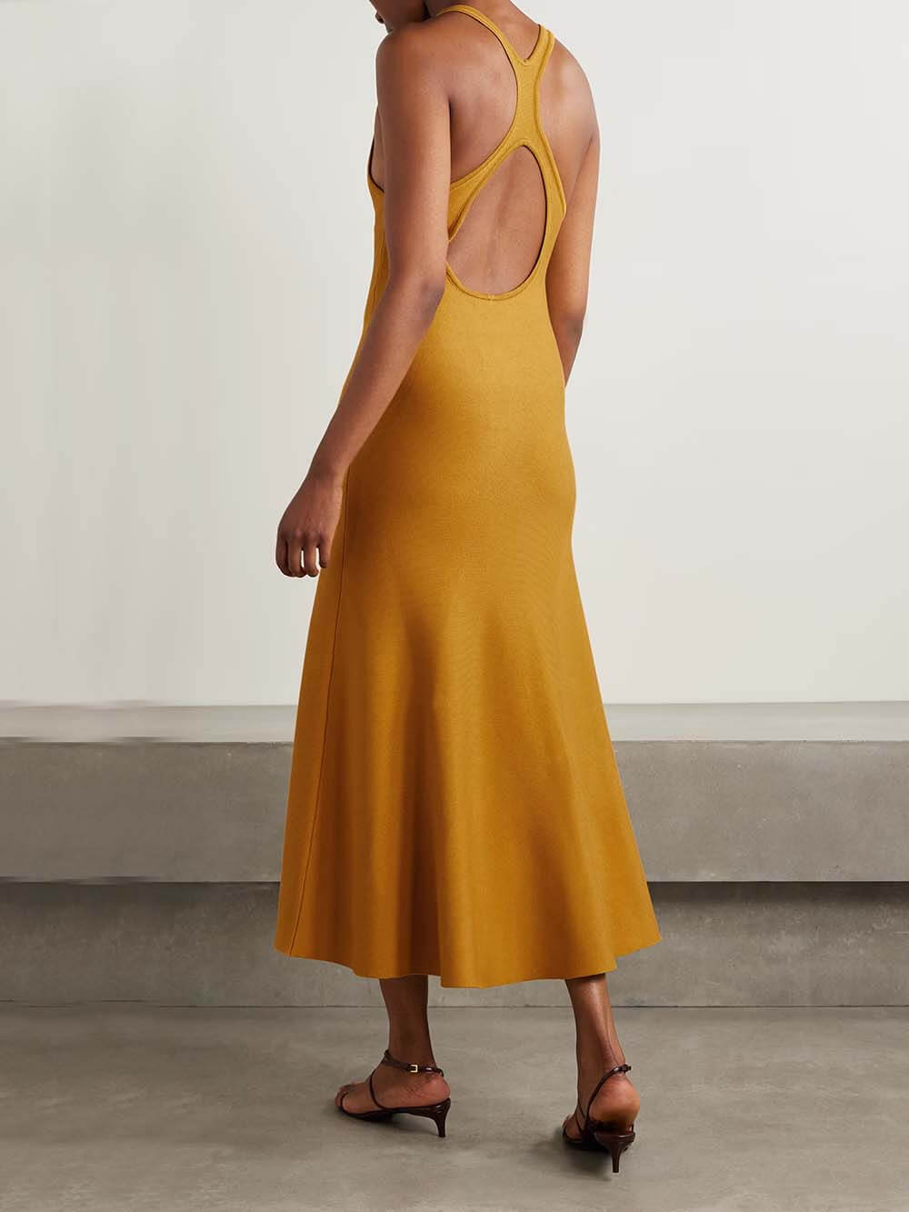 Classic Backless Cross-Front Fitted A-Line Midi Dress