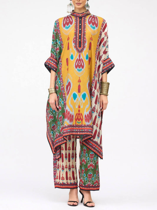 Retro Casual Patchwork Floral Print Loose Midi Shirt