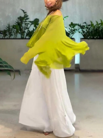 Elegant Romantic Journey Chiffon Ruffle Batwing Sleeve Top