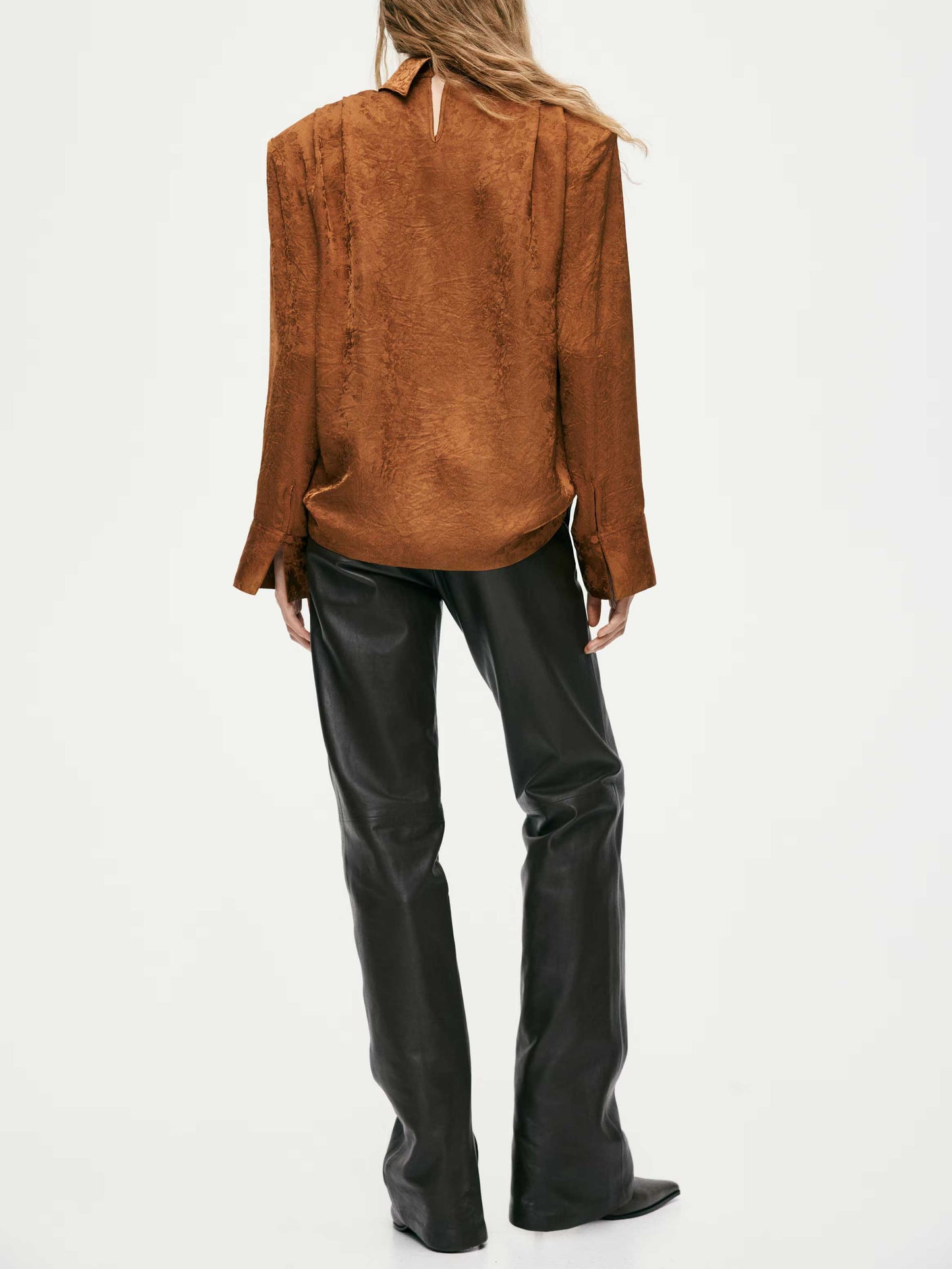 Elegant Satin High-Neck Blouse & Pants Two-Piece Set