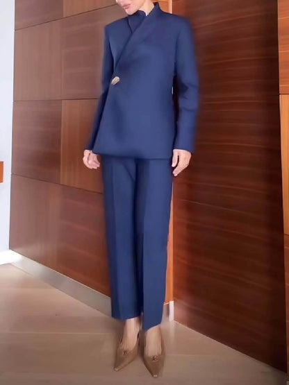 Fashionable Stand Lapel Neck Metal Button Long Sleeve Blazer