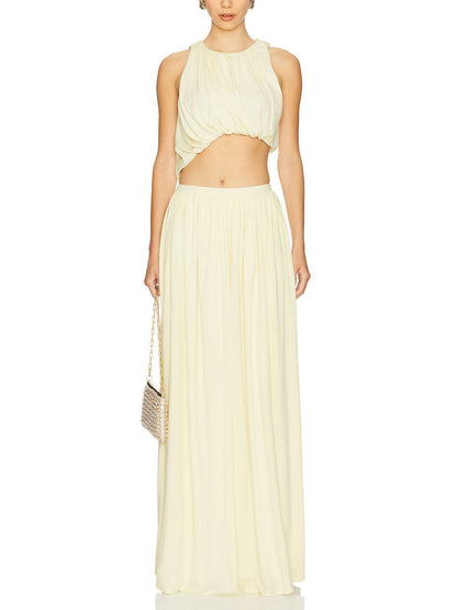 Elegant Asymmetrical Hem Cropped Top And Skirt Two-piece Set