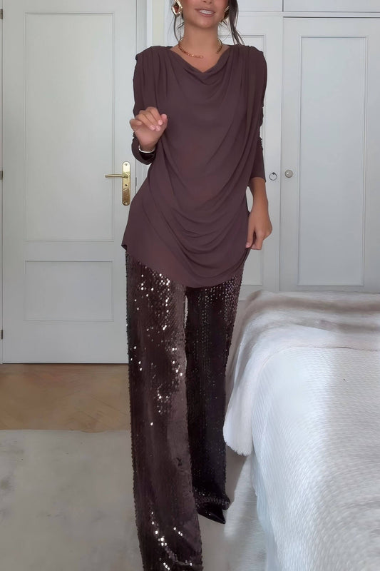 Unique Sparkling Rhinestone-Embellished Wide-Leg Jeans