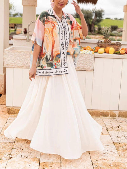 Unique Casual Print Lapel Short Sleeve Button-Down Oversized Shirt