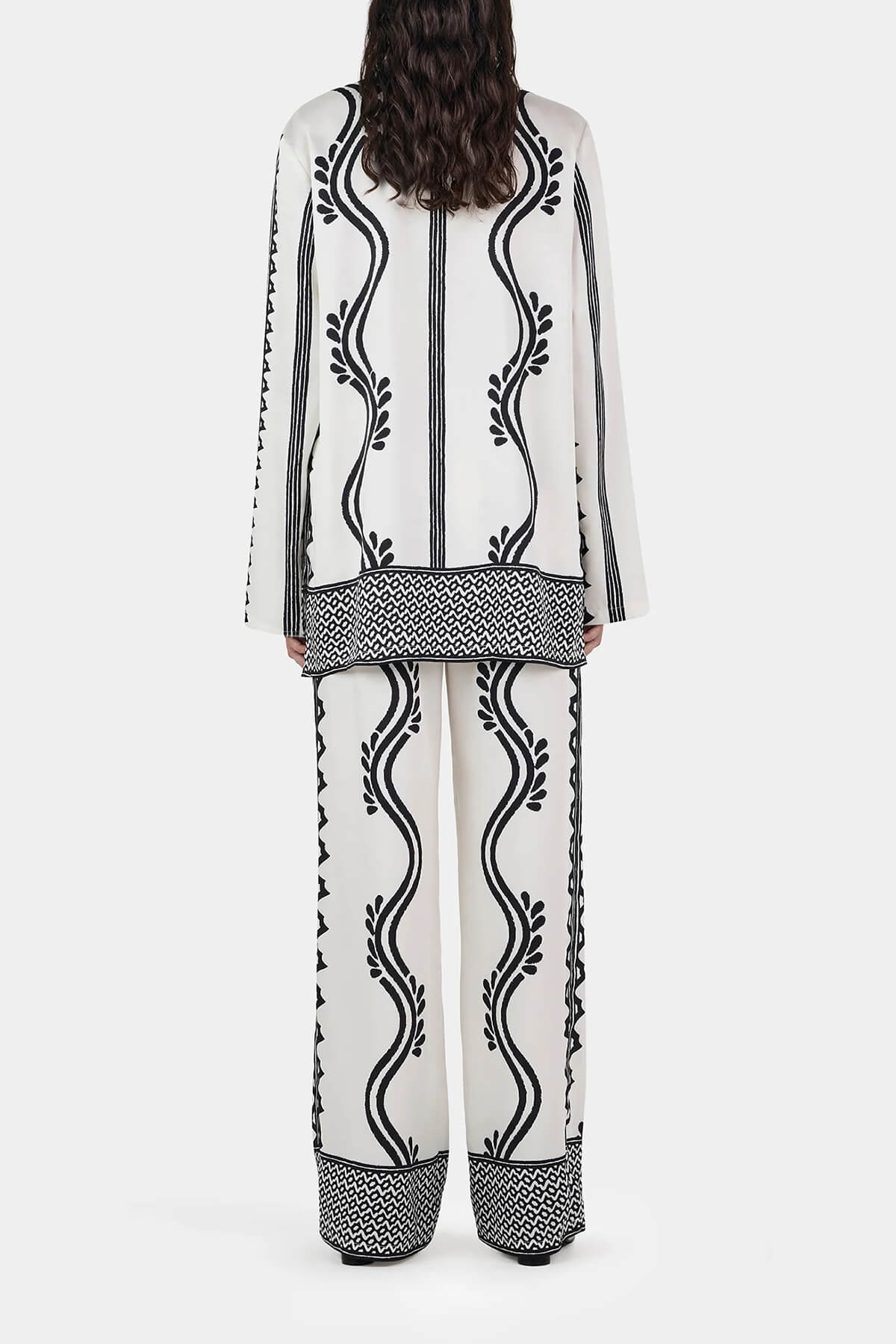 Retro Geometric Wave Print Loose Button-Down Shirt