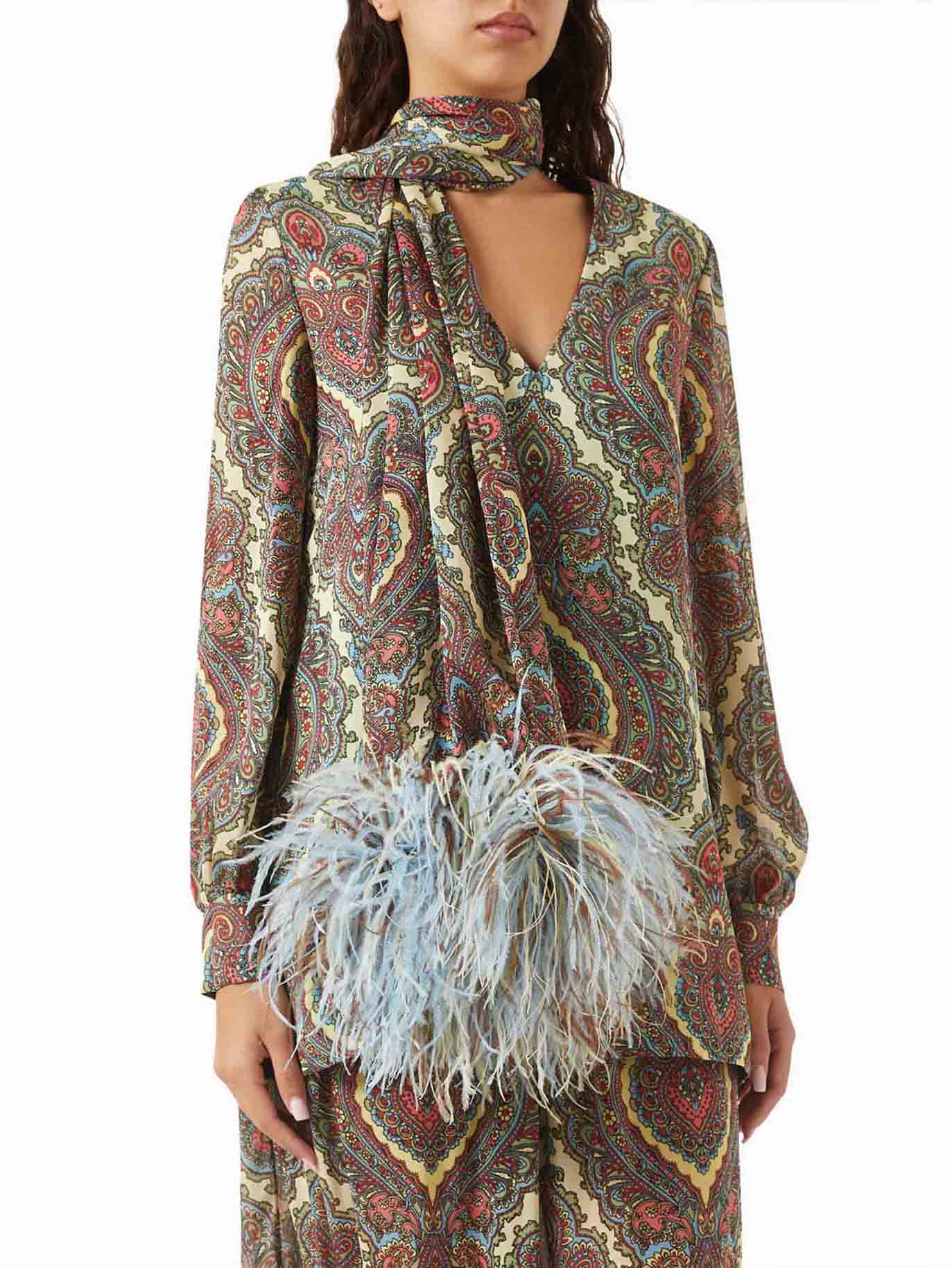 Retro Paisley Print Choker-Neck Shirt